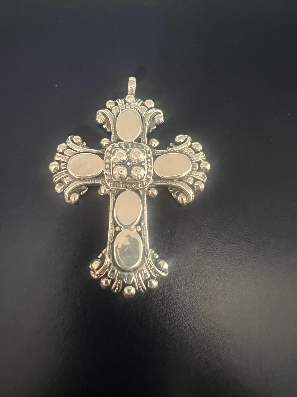 Very Large Sterling Silver Decorative Cross Pendant